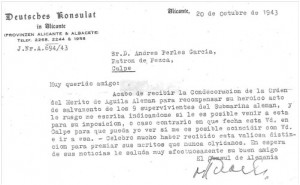 Carta del cónsul alemán a Andrés Perles García, patrón del pesquero. 