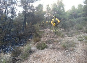 Los bomberos sobre el terreno en Almansa. / Foto: @AlmansaEmerg