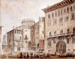 Puerta de Toledo: Plaza del Mercado de Zaragoza. Valentín Carderera y Solano, 1840, FLG, Madrid / Foto cedida por Chusé Bolea