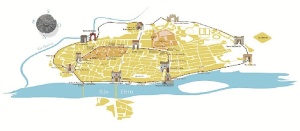 Mapa de las ubicaciones de las puertas de Zaragoza / Foto: cedida por Chusé Bolea y derechos de la Institución Fernando el Católico