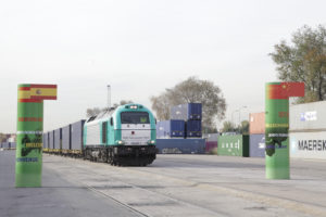 Llegada del primer tren de mercancías China-España. / Foto: M. de Fomento.