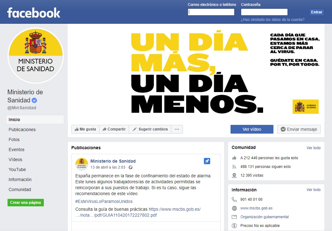 Sanidad asegura ser víctima de un fraude en su cuenta de Facebook