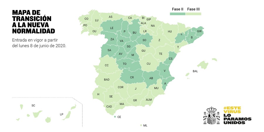 El 52% de la población española pasa a fase 3 el próximo lunes